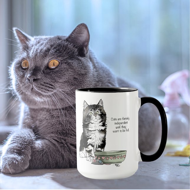Caneca Gato Cinza Tabby Independente Azul Fofo Engraçado (Criador carregado)