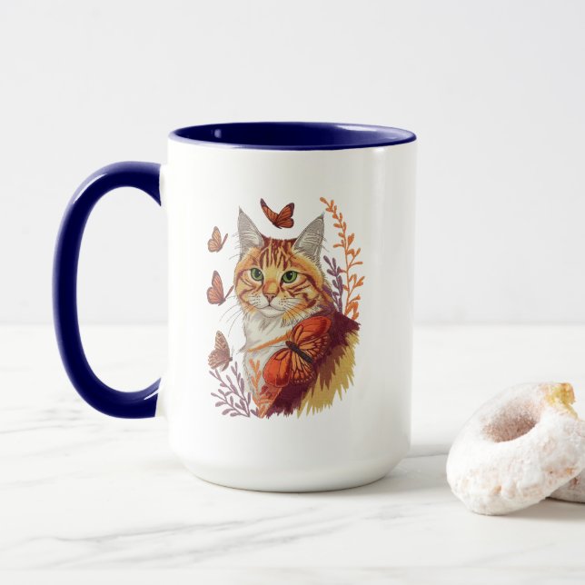 Caneca Gato com Borboletas Monarcas (Com Donut)