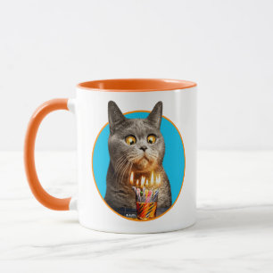 Caneca Gato Com Vidro De Aniversário