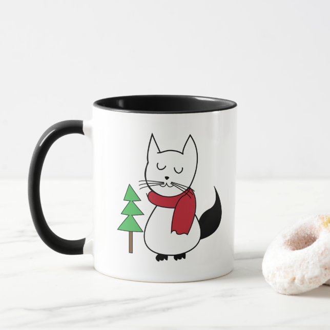 Caneca Gato de Árvore de Natal (Com Donut)
