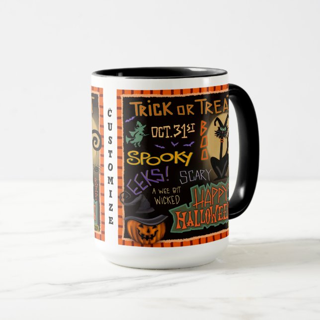 Caneca Gato-de-bruxa-bruxa, Gato-de-bruxas Personalizável (Frente Esquerda)