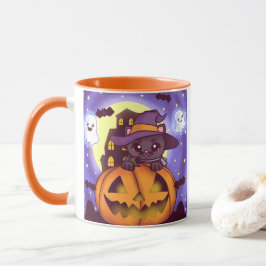 Caneca Gato de Bruxa de Outubro de Feliz Halloween