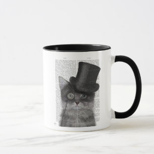 Caneca Gato de cinza com Chapéu Superior