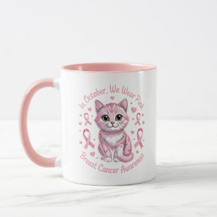 Caneca Gato de Conscientização sobre Câncer de Mama em Ou