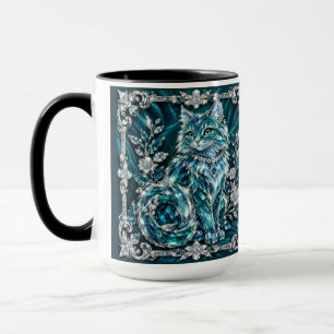 Caneca Gato de Cristal Turquesa Luxuoso Moldura de Prat
