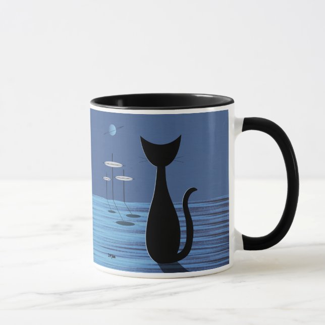 Caneca Gato de Espaço do meio século em Azul (Direita)