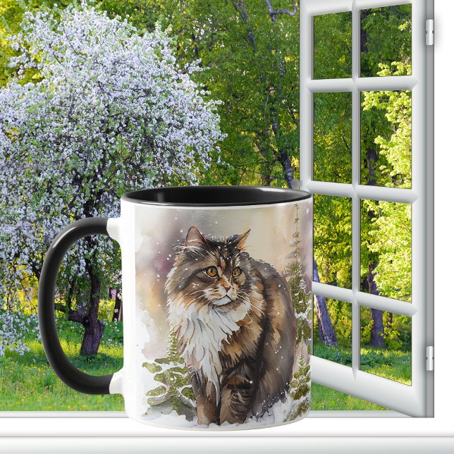 Caneca Gato De Gato De Maine Branca E Castanha (Criador carregado)