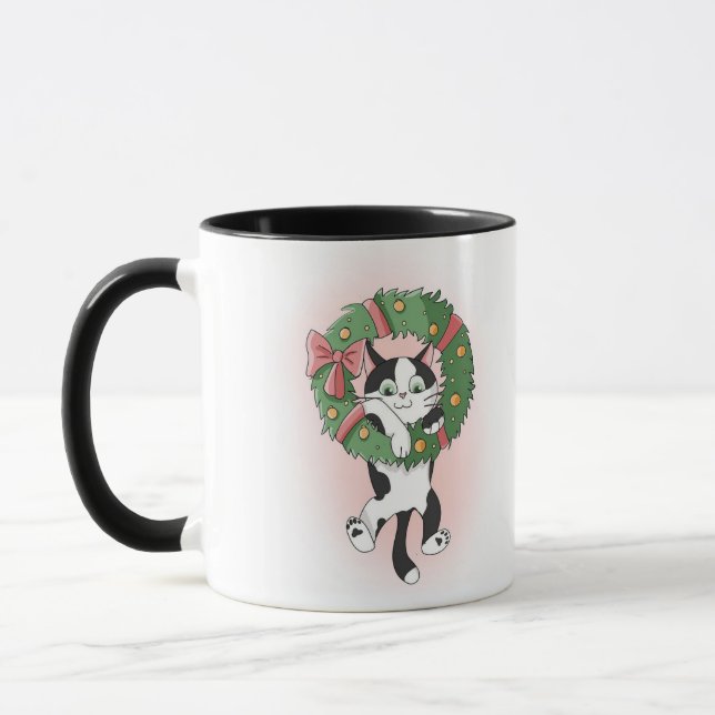Caneca Gato de guitarra de Natal preto e branco (Esquerda)