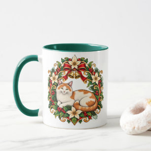 Caneca Gato de Natal Art Nouveau com Grinalda de Azevinho