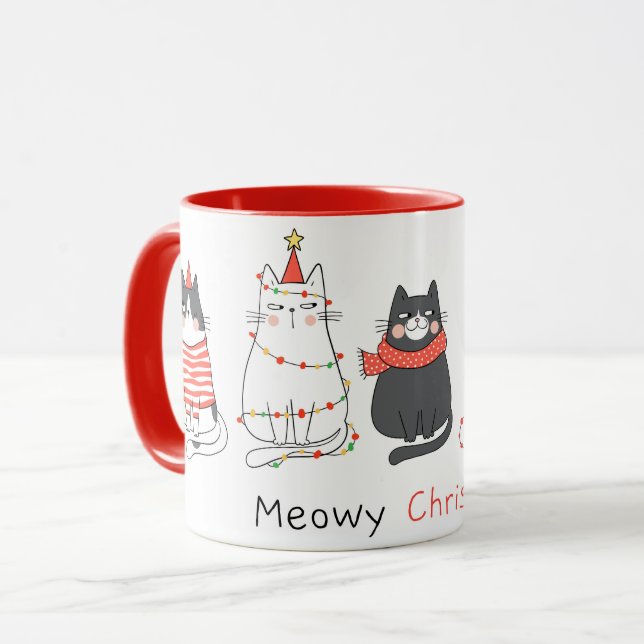 Caneca Gato de Natal bonito (Frente Esquerda)