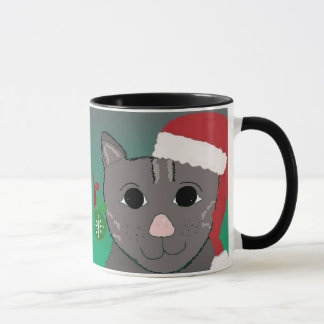 Caneca Gato de Natal com Chapéu Vermelho de Papai Noel