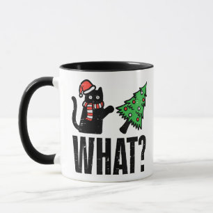 Caneca Gato de Natal Derrubando Árvore de Natal Engraçado
