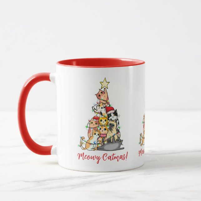 Caneca Gato de Natal Meowy Fofo Árvore de Natal (Esquerda)