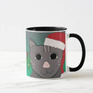 Caneca Gato de Natal num Chapéu Vermelho de Papai Noel