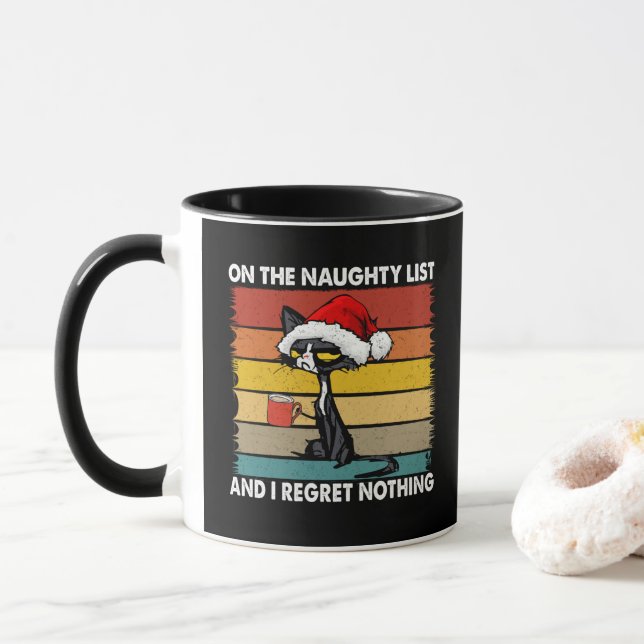 Caneca Gato de Natal rabugento na lista travessa (Com Donut)