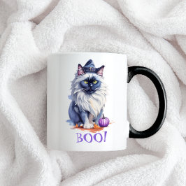 Caneca Gato de passarinho com aquarela de Halloween com a