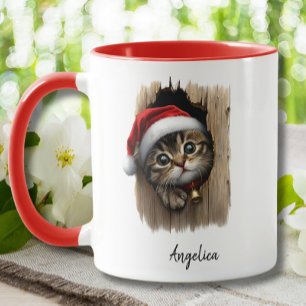 Caneca Gato De Pera De Natal Bonito Com O Papai Noel Pers