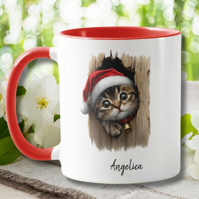Caneca Gato De Pera De Natal Bonito Com O Papai Noel Pers (Criador carregado)