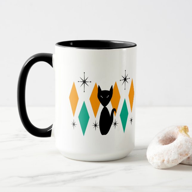Caneca Gato de Starbursts de Diamantes Atômicos Modernos  (Com Donut)