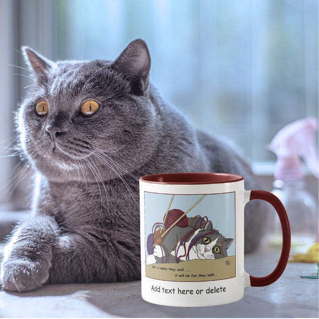 Caneca Gato de Tricô Divertido Enrolado em Linha Humor Ho (Criador carregado)