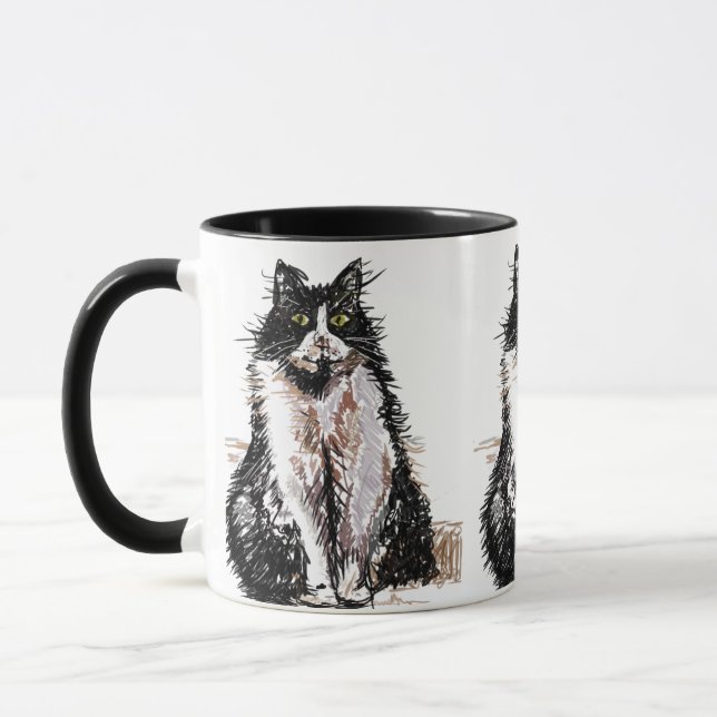 Caneca Gato de Tuxedo Gato Negro Desenho Branco Gatos Mug (Esquerda)