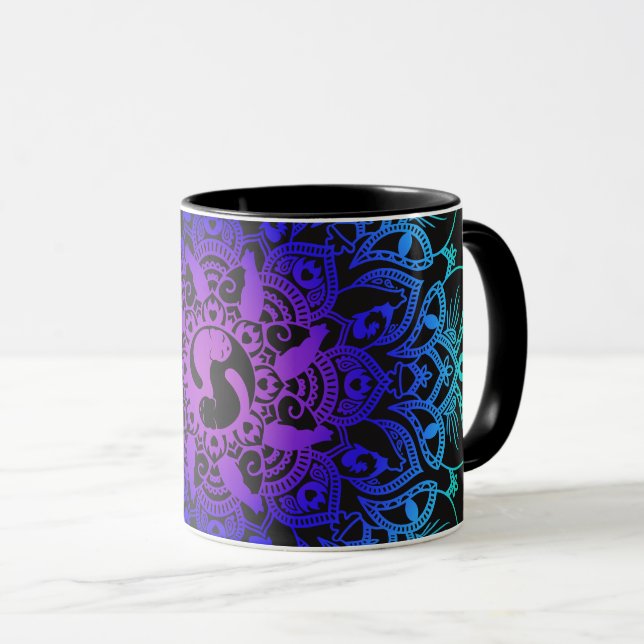 Caneca Gato do hippy da mandala do Henna do zen (Frente Esquerda)