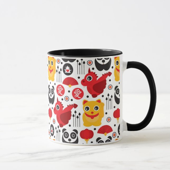 Caneca Gato, dragão, e panda afortunados de China (Direita)
