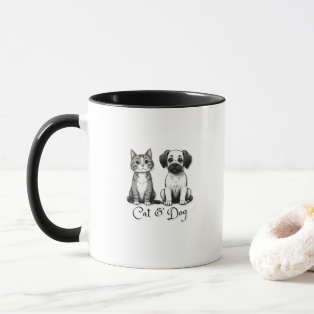 Caneca Gato e Cão Cachorro (Com Donut)