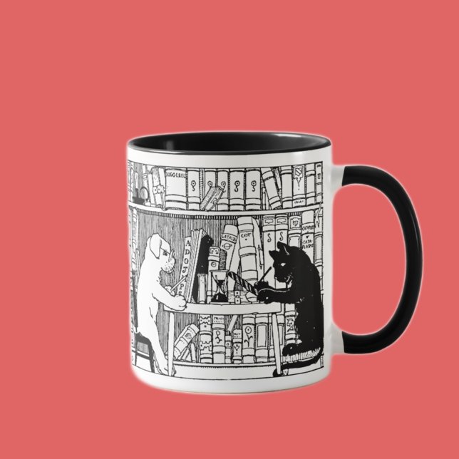 Caneca Gato e Cão na Biblioteca (Criador carregado)