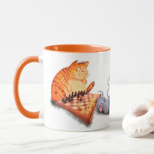 Caneca Gato e Rato Jogando Xadrez Engraçado
