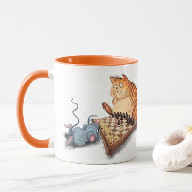 Caneca Gato e Rato Tocando Xadrez (Com Donut)