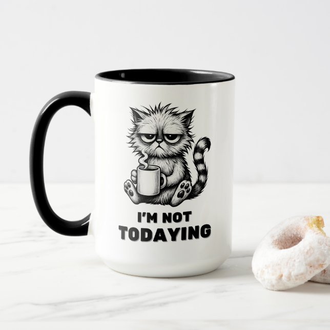 Caneca Gato Engraçado com Café Engraçado Estilo de Cartog (Com Donut)
