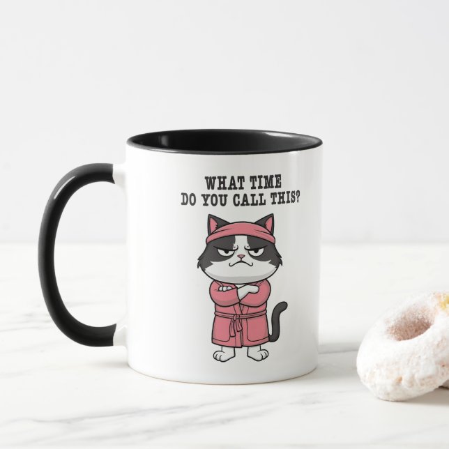 Caneca Gato Engraçado Perdeu o toque de recolher (Com Donut)