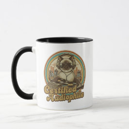 Caneca Gato estilo retrô ouvindo discos de vinil