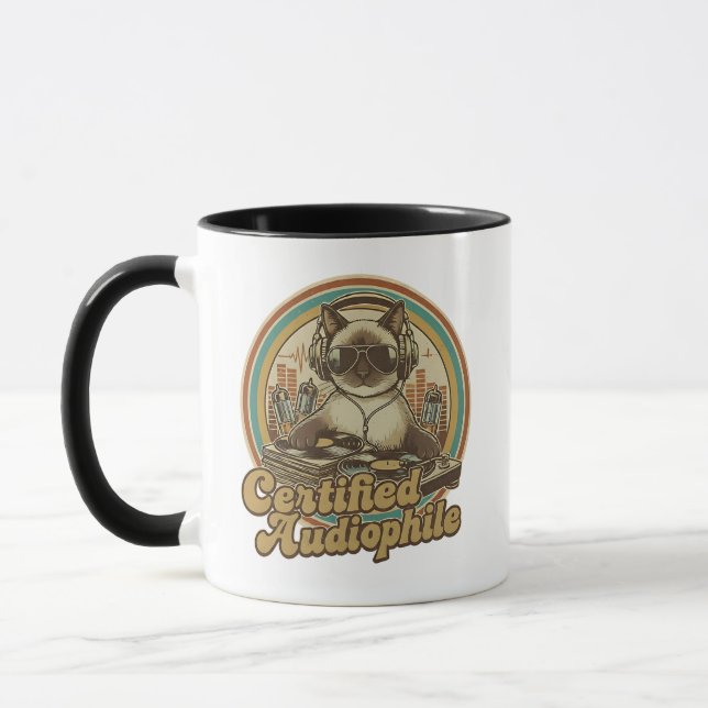 Caneca Gato estilo retrô ouvindo discos de vinil (Esquerda)