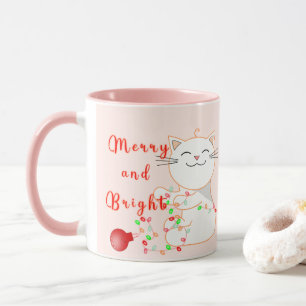 Caneca Gato Feliz Brincando Com Luz De LED   Natal Fofo 