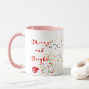 Caneca Gato Feliz Brincando Com Luz de LED Natal Fofo