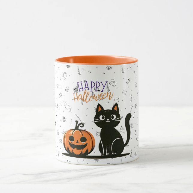 Caneca Gato Feliz Halloween & abóbora (Centro)