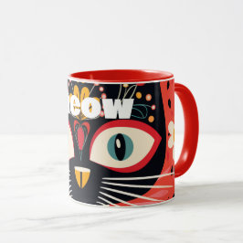 Caneca Gato Floral de Meio século Retro Meow-tastic Boho