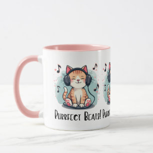 Caneca Gato Fofo com Fones de Ouvido Arte de Amante de Mú