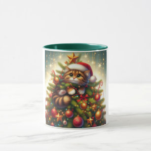 Caneca Gato fofo e travesso na árvore de Natal