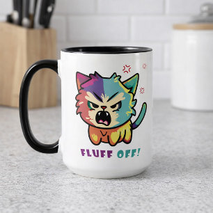Caneca Gato fofo e zangado assobiando Fora daqui, peludo.