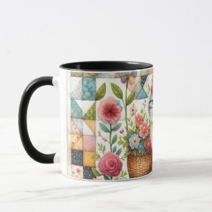 Caneca Gato Fofo em Colcha Floral Arte Cottagecore