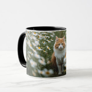 Caneca Gato Fofo Laranja e Branco no Campo de Margaridas