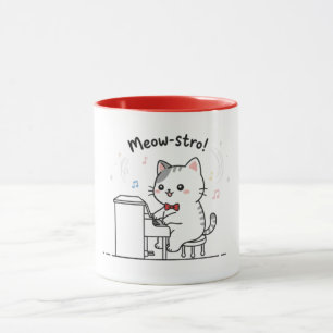 Caneca Gato Fofo Tocando Música de Piano