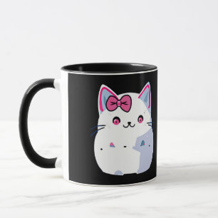 Caneca Gato Gato Branco Bonito com Bolinho Rosa