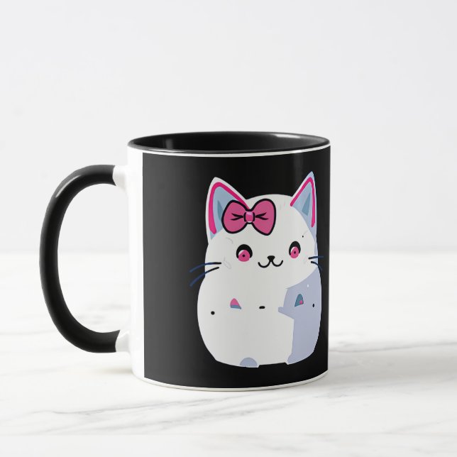 Caneca Gato Gato Branco Bonito com Bolinho Rosa (Esquerda)