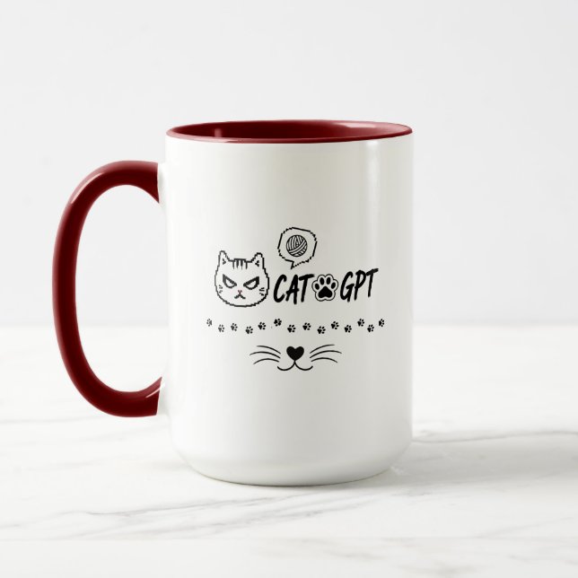 Caneca Gato GPT AI Engraçado Pixel Gato / Citação de Tecn (Esquerda)