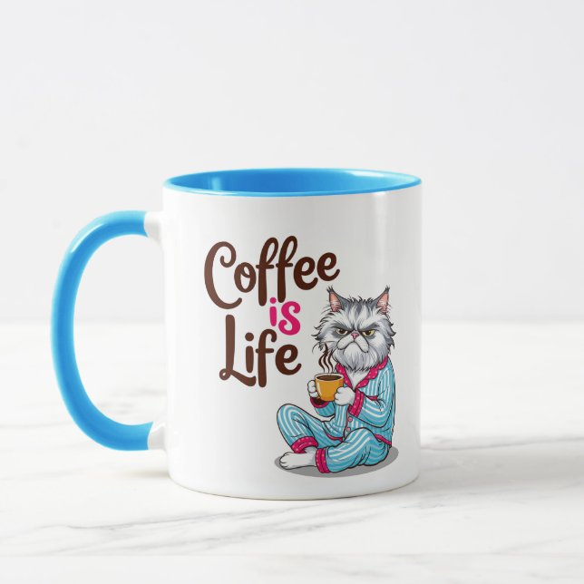 Caneca Gato Grumpy com -"Café é Vida" Nome Editável por M (Esquerda)