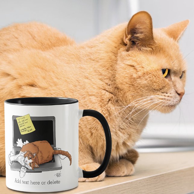 Caneca Gato Laranja Engraçado Notebook Verde Trabalho Cas (Criador carregado)